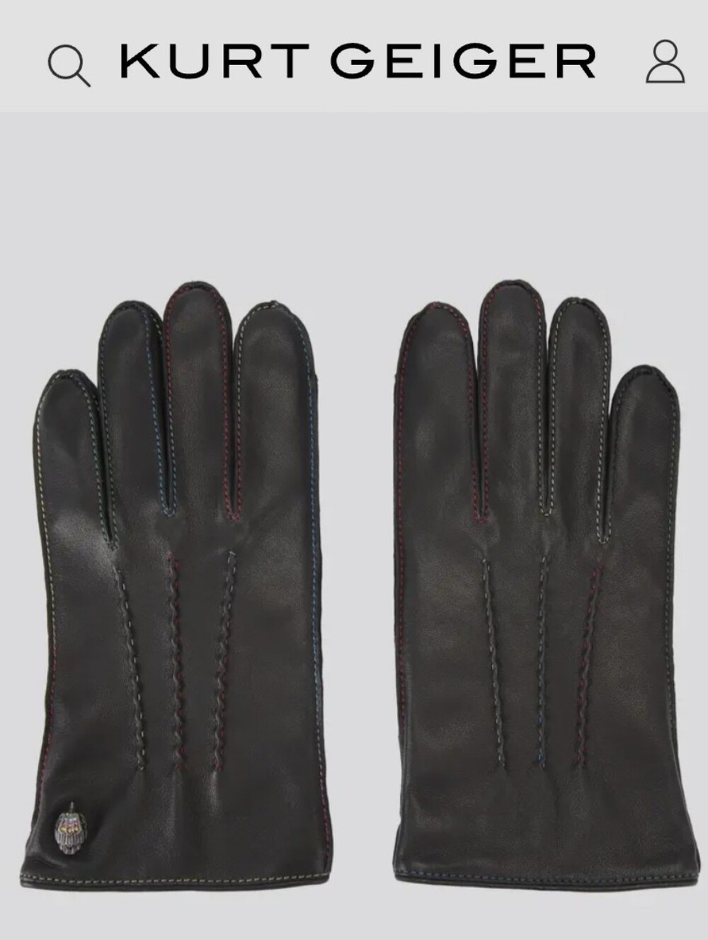 Kurt Geiger London Eagle Black Leather Gloves Rainbow Stitching NWT $98 SZ M